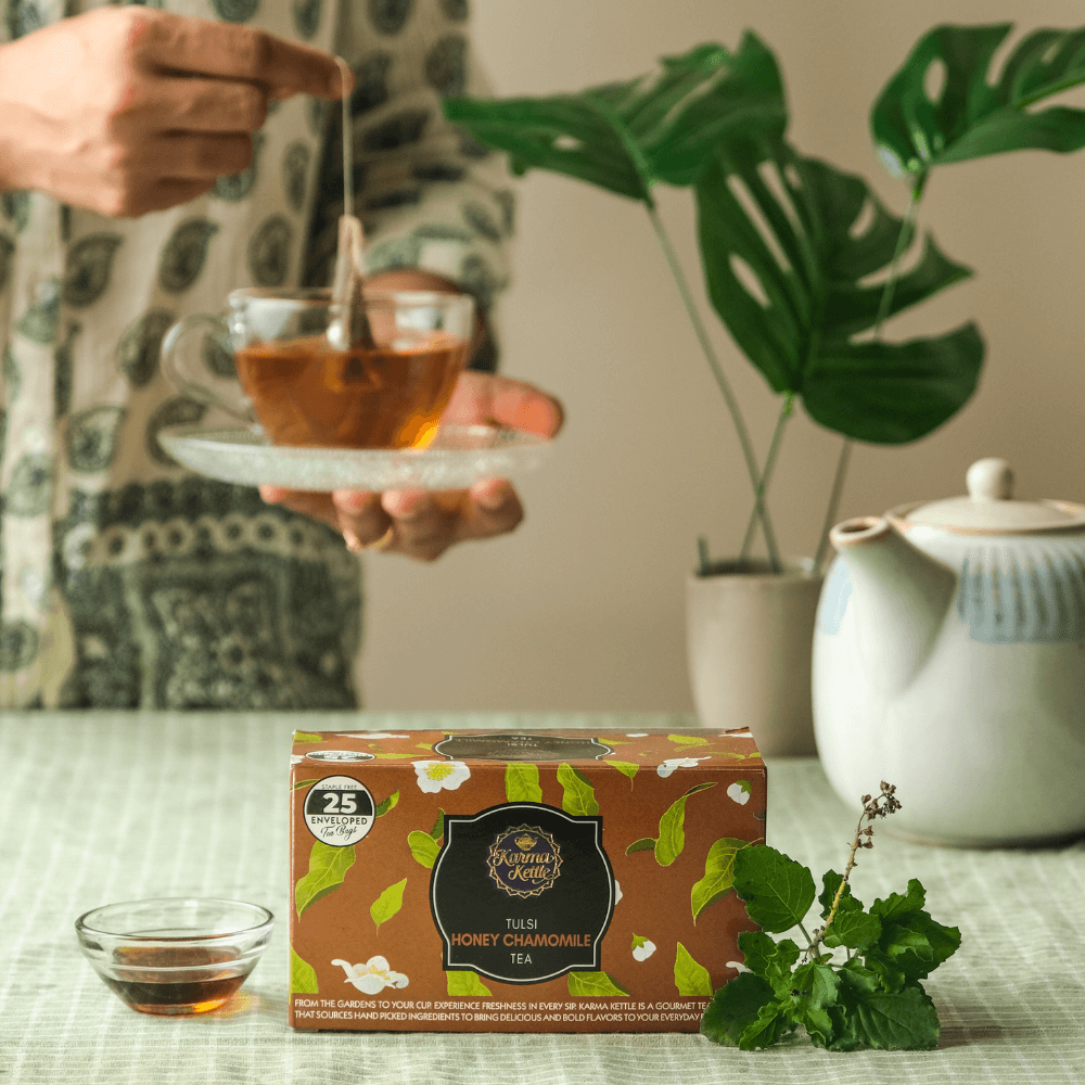 Tulsi Honey Chamomile Tea Pack of 25 teabags Karma Kettle Teas