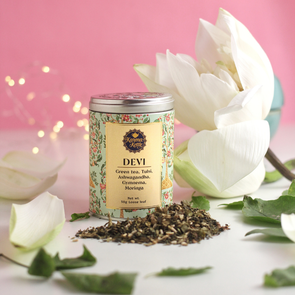 
                  
                    Load image into Gallery viewer, Tulsi green tea with ashwagandha, gymnema and moringa
                  
                